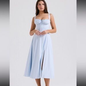 HOUSE OF CB 'Carmen' Soft Blue Cotton Bustier Sundress L Large US8/10 $269